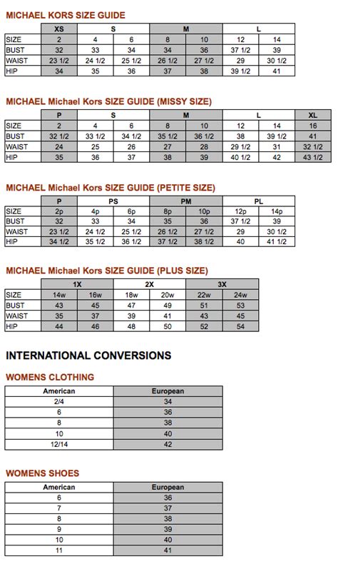 michael kors sizing chart|michael kors shoes size chart.